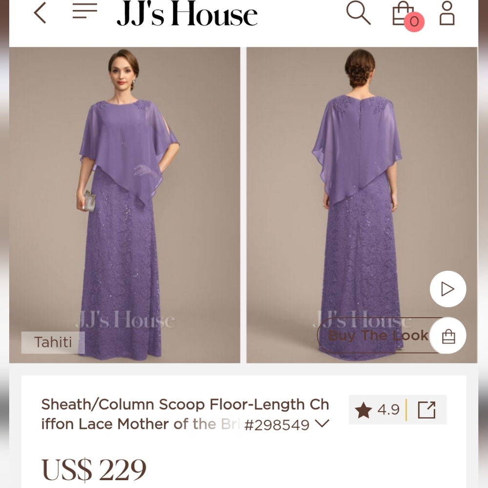 Purple Chiffon Lace Gown